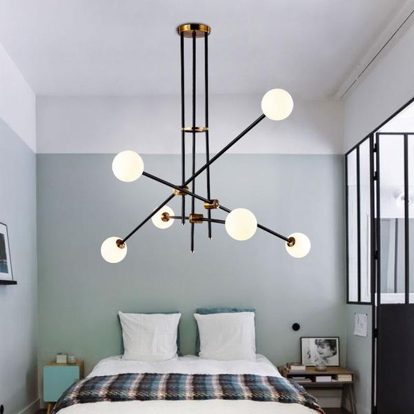

modern hanging lamp light led dinning bed room bedroom foyer round glass ball black gold nordic simple pendant lamps