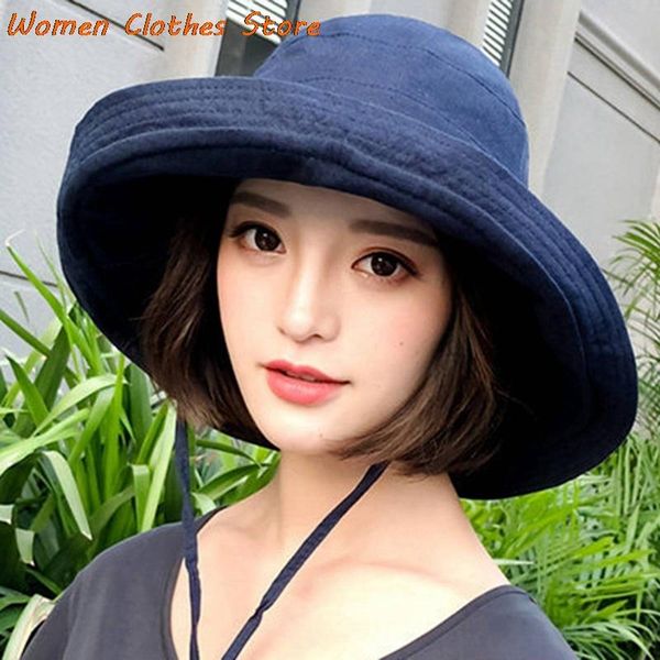 

wide brim hats fashion summer big sun hat for female seaside protection uv cap wild fisherman korean version 2021, Blue;gray