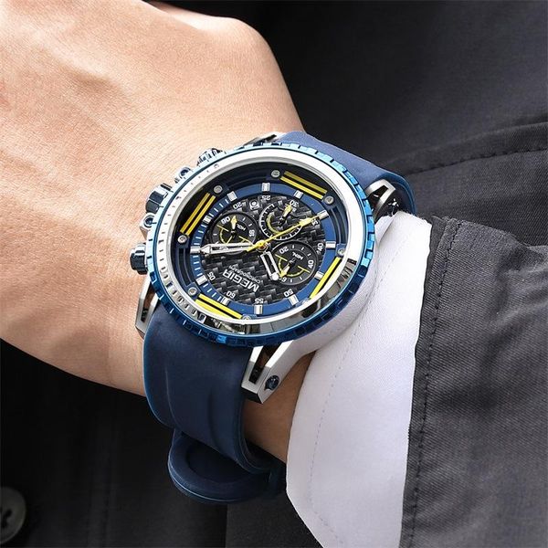 

wristwatches megir sports quartz watch men multifunctional luminous waterproof 24 hours chronograph blue silicone men's 2143g, Slivery;brown