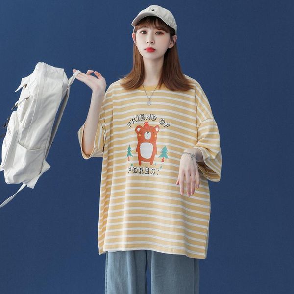 

soft girl aesthetic women's clothing 2021 summer v plus size tee striped short sleeve t-shirt kawaii korean styl clothes, White
