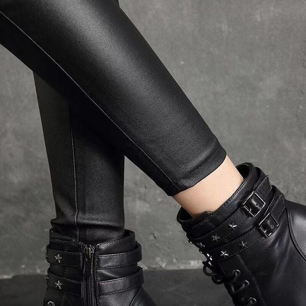 

women's pants & capris fleece leather high waist and winter outer wear base, Black;white