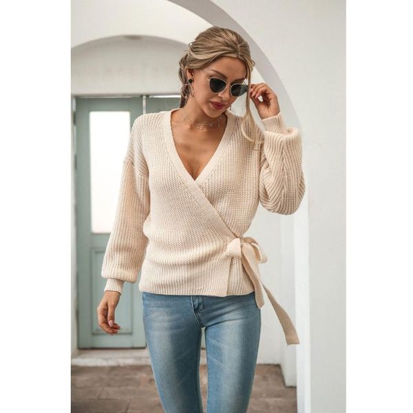 

women's sweaters elegant knitted sweater ladies autumn winter office lady women sash tie up casual deep v-neck pullovers, White;black