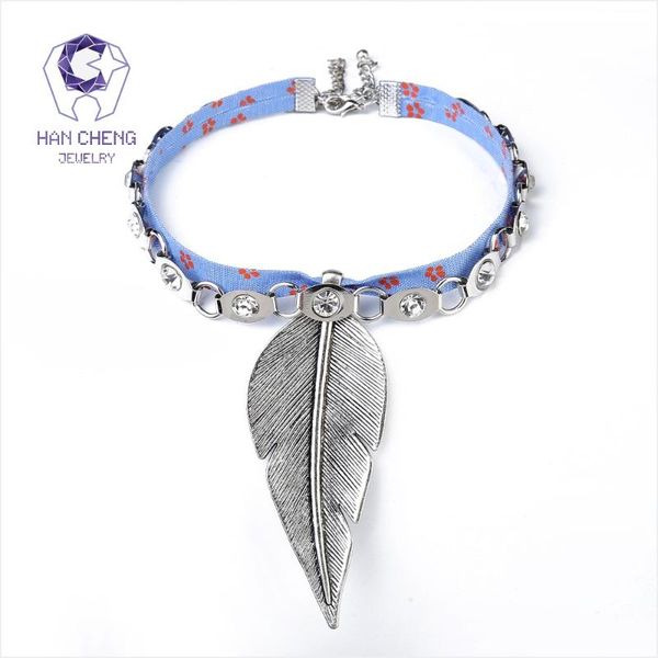 

hancheng fashion double layer metal rhinestone ribbon leaves pendant choker necklace women necklaces collar jewelry bijoux chokers, Golden;silver