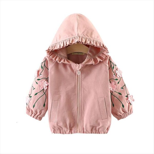 

girls spring autumn clothes children fashion embroidery flower zipper hooded cardigan cotton windbreaker loose kid casual hoodie, Blue;gray