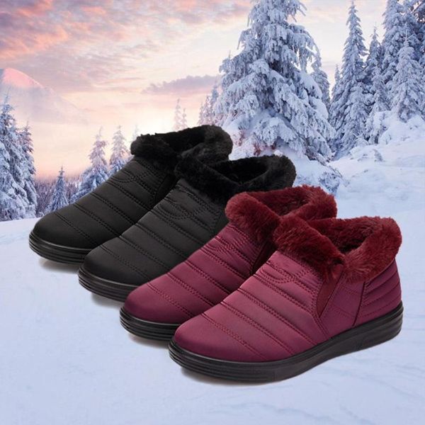 

boots winter women short booties snow ankle bootie waterproof footwear warm shoes zapatos de mujer, Black