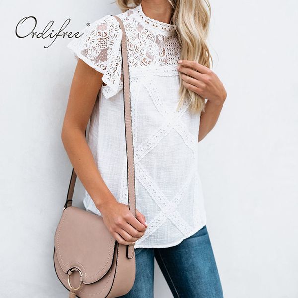 

summer women short sleeve hollow out white blouse shirt 210415