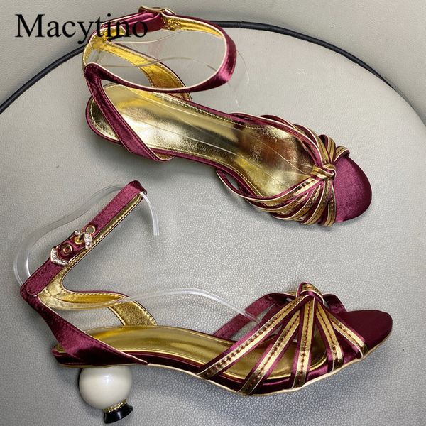 

sandals round heel women's sandals green black purple red leather ankle strap shoes lace up large size 1no4