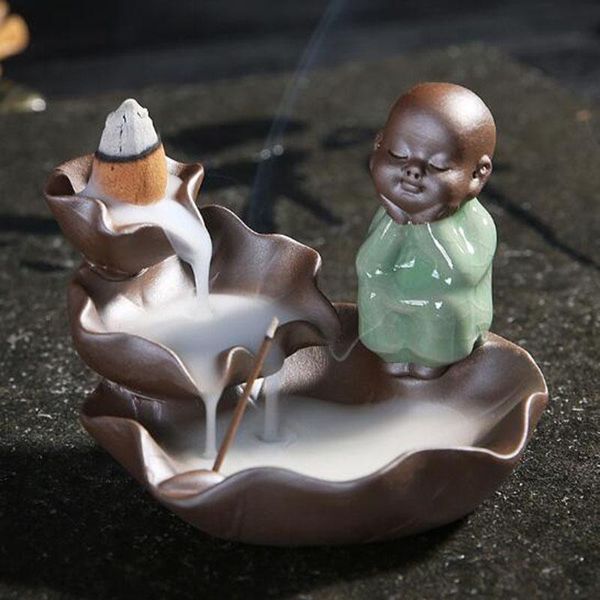 

fragrance lamps creative monk enjoy the lotus waterfall censer sandalwood backflow incense burner aroma living room home decor