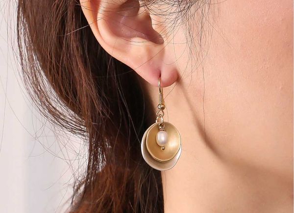 

dangle & chandelier 2021 wowen european and american high-fashion natural pearl geometric double-round earrings eardrops, Silver