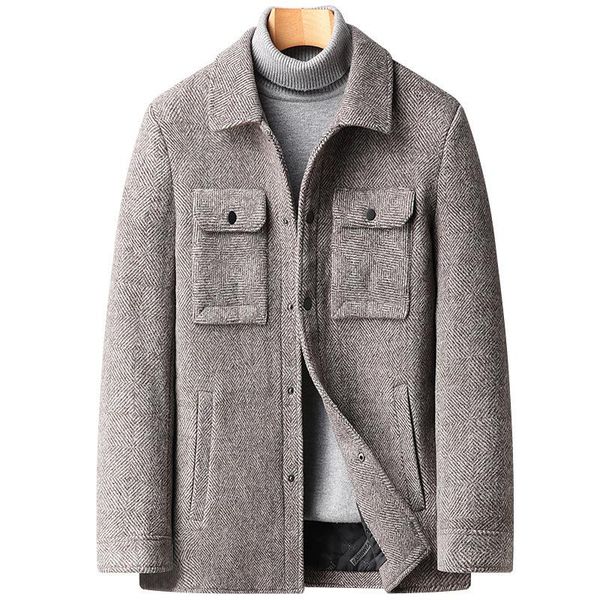 

men's wool & blends winter slim fit jackets coat casual thick warm outerwear men clothing fashion big pocket overcoat, Black