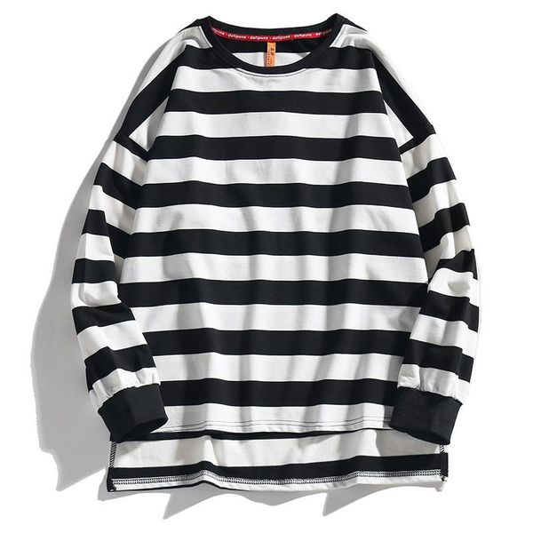 

men's t-shirts korean striped shirt cotton long-sleeve t-shirt loose casual horizontal stripes t shirts for men oversize, White;black