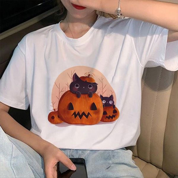 

funny happy halloween kawaii mens t shirt print female harajuku men graphic tees aesthetic white short sleeve, White;black