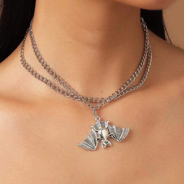 

pendant necklaces halloween punk necklace black bat animal ocs multilayer layered for women men jewelry gift, 1 pc, Silver