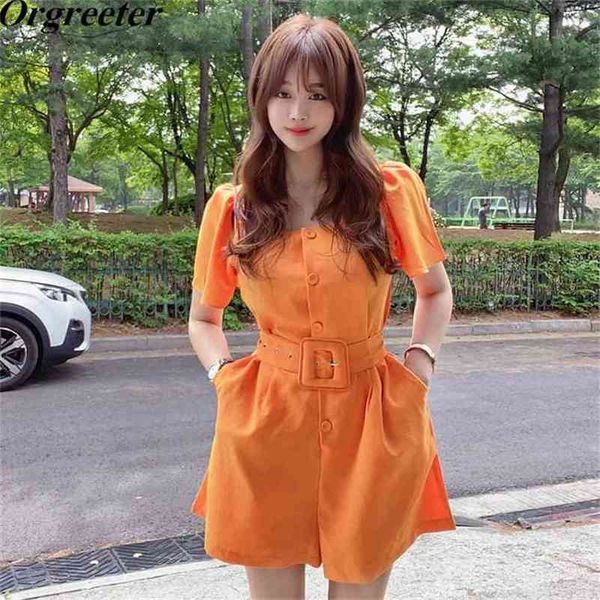 

playsuit women solid color with belt short pants female casual single-breasted loose wide leg jumpsuits rompers overalls 210602, Black;white