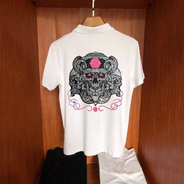 

men's t-shirts skull exaggerated strass design short sleeve comfortable summer loose cotton polo shirt m-5xl mhk4, White;black