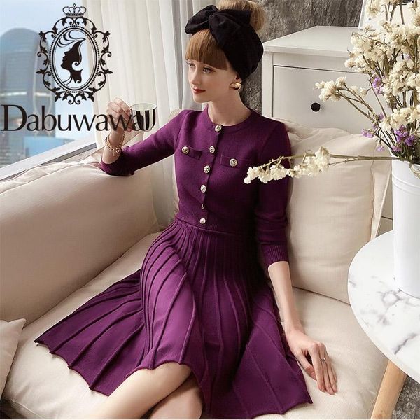 

casual dresses dabuwawa exclusive england style purple knitted dress women single breasted long sleeve o-neck pleated ladies dt1ddr022, Black;gray