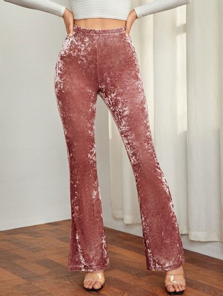 

split hem velvet flare leg pants k2il#, Black;white