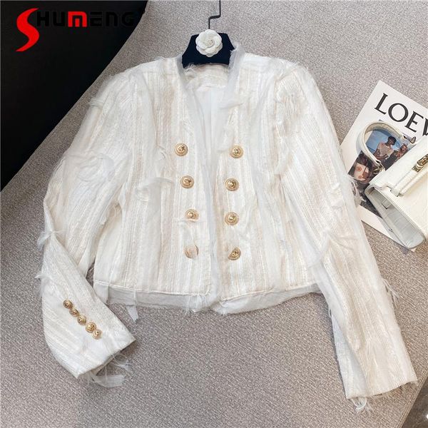 

women's jackets 2021 autumn fashion white tassel stitching suit jacket ladies single breasted brass buckle slim fit short blazer for wo, Black;brown