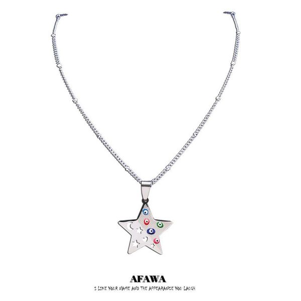 

pendant necklaces colorful turkey eyes pentagram moon stainless steel women silver color islam chain jewelry bijoux n5237s01