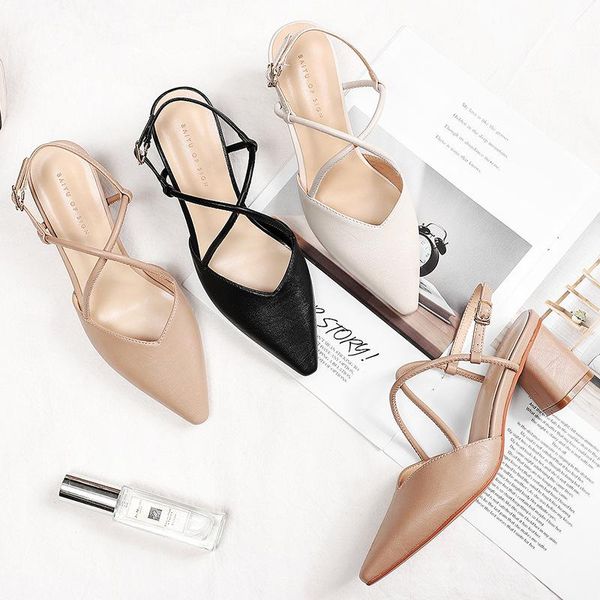 

pointy closed toe women sandals cross band buckle strap gladiator sandalias trendy wear resistance chunky high heels shoes woman, Black