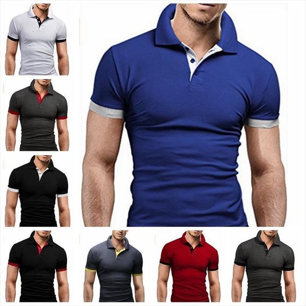 

dropshipping 10 colors patchwork mens fashion summer short sleeve turn down collar casual my103, White;black