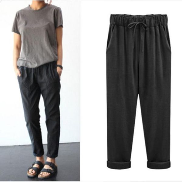 

women's pants & capris solid color loose slim harem spring autumn casual cotton linen fashion plus size 2021, Black;white