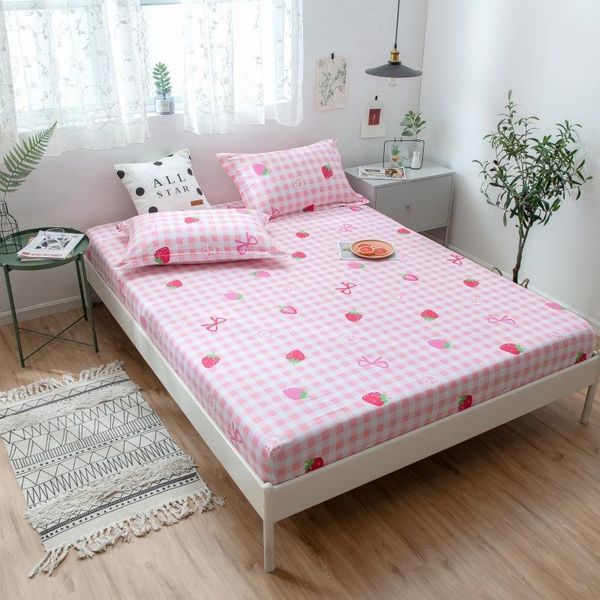 

sheets & sets strawberry print fitted sheet for single double bed kids adults 100% cotton (no case) xf749-27