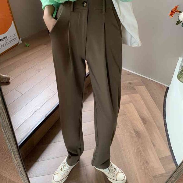 

hzirip elegant formal high waist harem straight pants women bottom autumn ol solid fashion loose suit trousers female 210925, Black;white