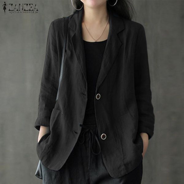 

autumn cotton linen thin coats zanzea casual solid ol blazer women lapel long sleeve suit blazers female jackets outwear women's suits, White;black