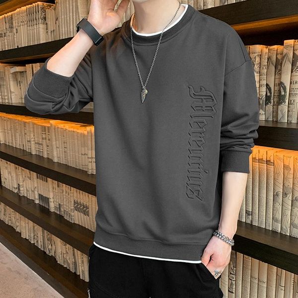 

men's hoodies & sweatshirts round neck long sleeve t-shirt spring and autumn clothing sweater loose bottoming shirt body trend, Black