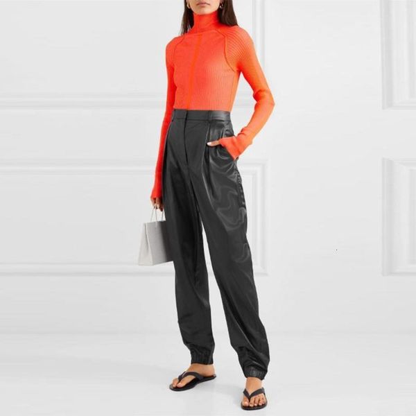 

autumn pu leather trousers celmia fashion women suit pants high waist ladies casual solid office banded harem pant 7 women's & capris d, Black;white