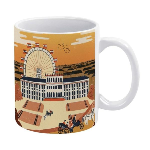 

mugs vienna white mug vintage size austria horse drawn carriage city cityscape red