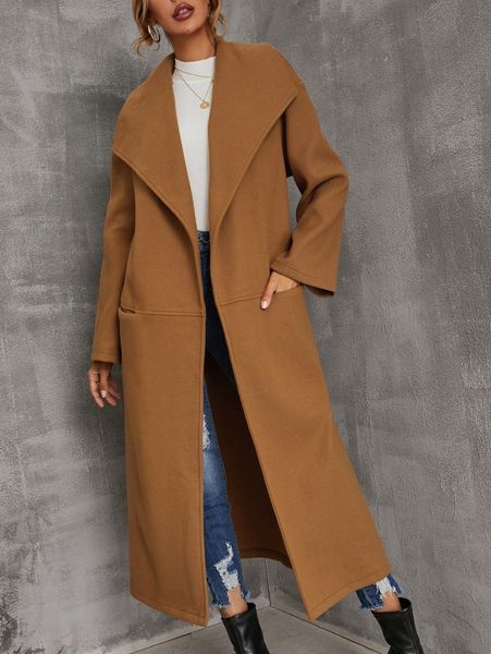 

waterfall collar slant pocket overcoat 78l5#, Black