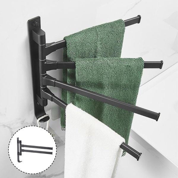 

towel racks 1pc rack rotatable bathroom wall hanging punch-storage (black with 2 bars)