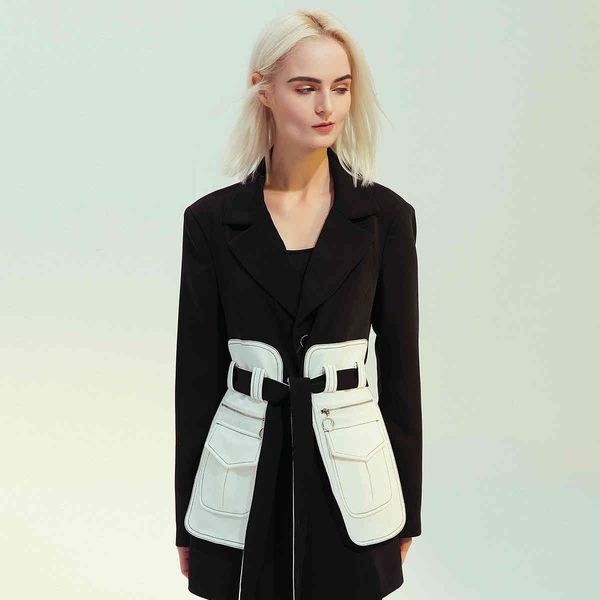 

women's jackets pijtrl female long suit jacket, retro, vintage, black, white, contrast, color, patchwork, nostalgic touch, waistcoat lf, Black;brown