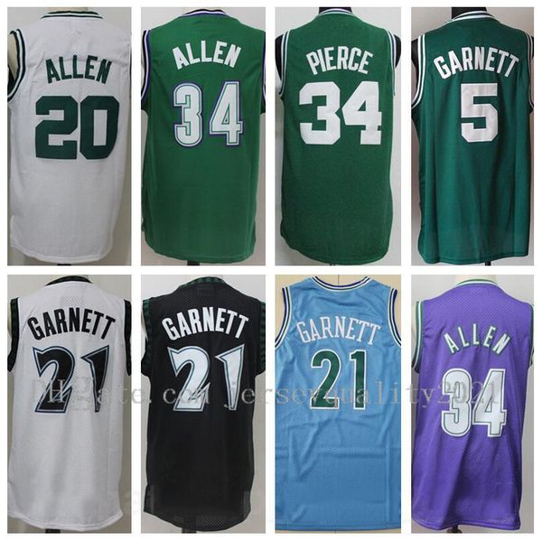 

vintage basketball ray allen jersey retror 20 kevin garnett 5 21 paul pierce 34 jesus shuttlesworth stitched color green white black blue, Black;red
