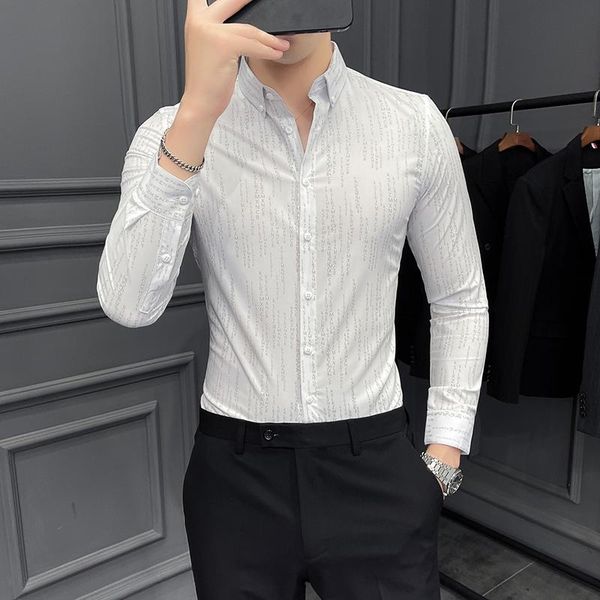 

men's casual shirts autumn long sleeve print men clothing simple slim fit social shirt dress business formal wear, White;black