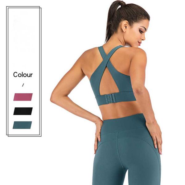 

gym clothing women sports bra cross belt seamless tank push up fitness female running suit three rows of buttons yoga, White;black