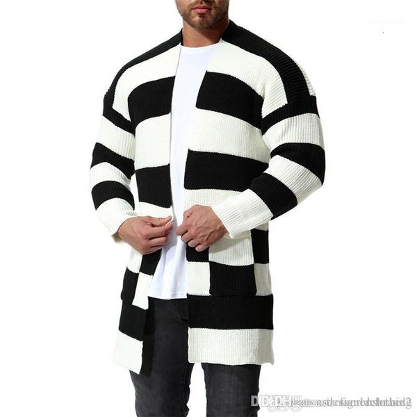 

fashion contrast sweaters color male casual clothing striped printed mens designer long sleeve cardigan, White;black