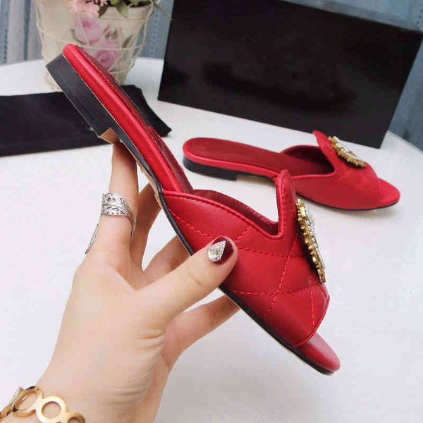 

slippers brown real leather beach women open toe metal heart decor flat shoes woman mules sandals 4e0u, Black