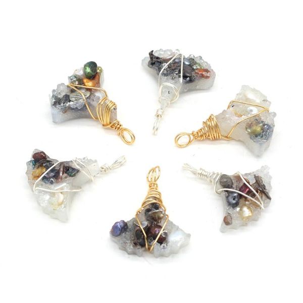 

charms selling natural semi-precious stone pendant irregular fan shaped pearl color random for making necklace accessories, Bronze;silver