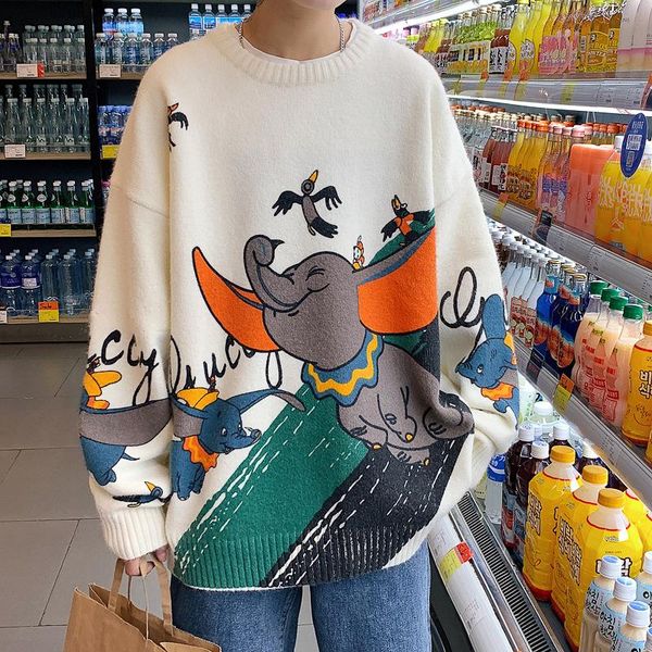 

men's jackets pullover sweater jacket spring and autumn tide brand ins loose wild cartoon printing casual round neck, Black;brown