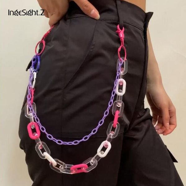 

keychains ingesight.z multi layered rainbow colorful love heart key chain belt women hip hop acrylic acetic acid long waist pants jewelry, Silver