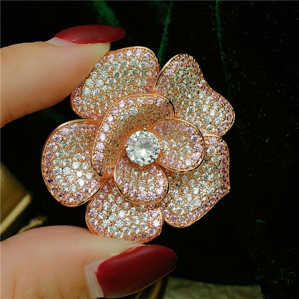 

vintage brooches for women silver cubic zirconia rhinestone floral design temperament fine jewelry brooche valentine's day gift, Gray