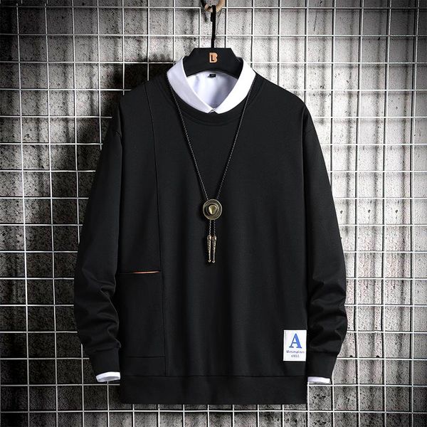 

men's hoodies & sweatshirts autumn sports and leisure round neck pullover hoodie with embroidered flowers on the back, trendy fashion s, Black