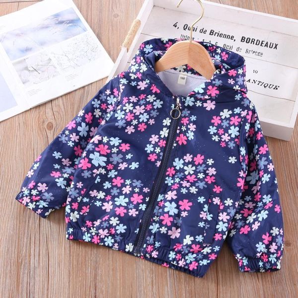 

jackets autumn girls clothes jacket long sleeve floral windbreaker children's zipper kids coats for fashion, Blue;gray