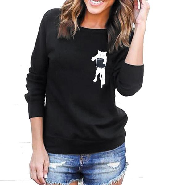 

women's hoodies & sweatshirts classical cartoon cat o-neck sweatshirt long sleeve woman pullover casual fashion female mama winter s, Black