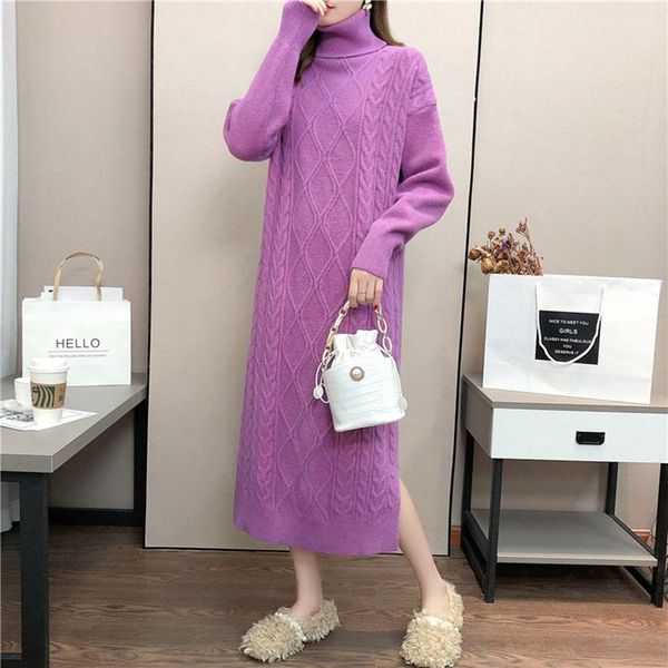 

women's sweaters sweater dress turtleneck thick long sleeve warm pullovers 2021 autumn winter fashion women clothes female knit, White;black
