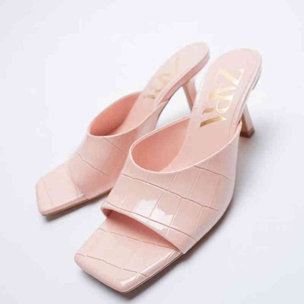 

sandals lmcavasun same style summer new high heel slippers shoes women square toe pink stone line slipper lsjx, Black