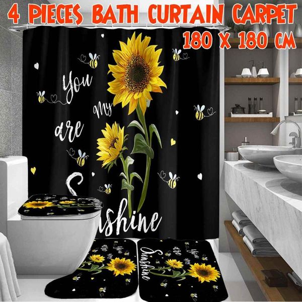 

shower curtains stylish sunflower printing curtain and rug set bathroom bath mat carpet for toilet decor